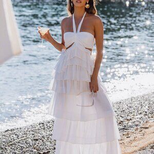 12TH Tribe Chateau White Ruffle Maxi Dress